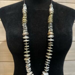 Silver and Gray Disc Bead Necklace with Organic Design